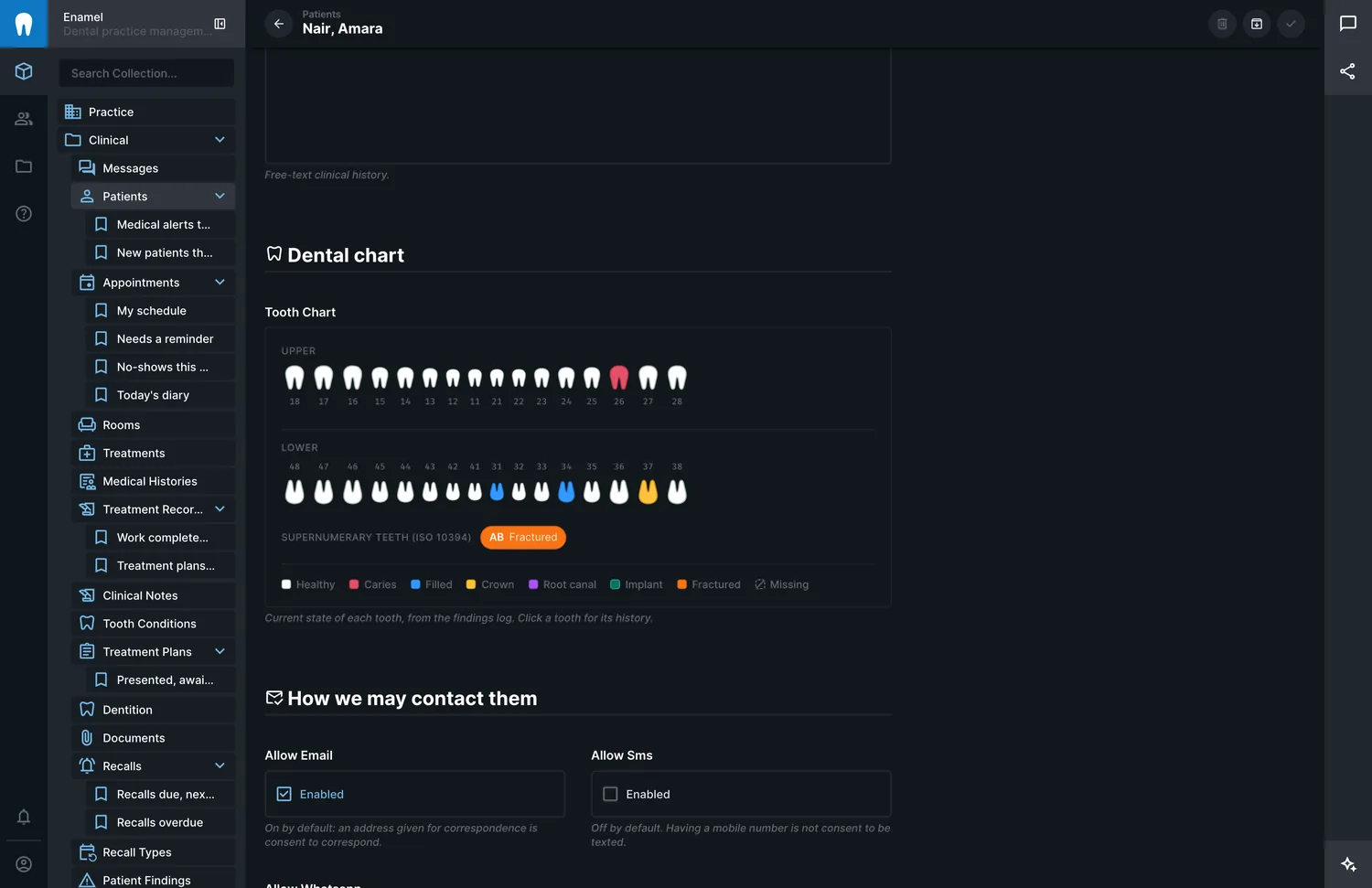 The custom FDI tooth chart interface inside the Directus admin